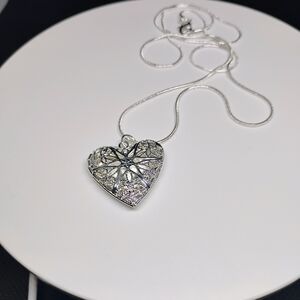 Stamped 925 Silver Heart Filigree Pendant Necklace - Women's Jewelry